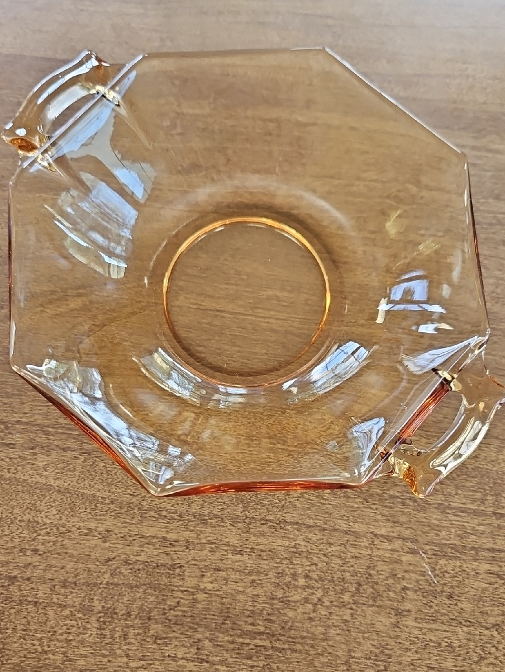 Octagonal Rosy Amber Depression Glass Bowl
